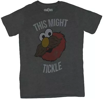 Sesame Street Adult New T-Shirt -   This Might Tickle  Elmo With Mustache Pic • $12.98