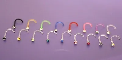 1or 10 Flexi Acrylic Nose Stud Screw Gem Crystal Bar Ring Transparent Clear Bulk • $3.75