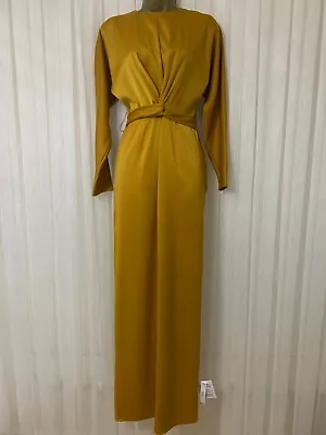 $60.14 • Buy Asos Design Satin Dress Mustard Long Sleeve Wrap Occasion Maxi Modest High Neck