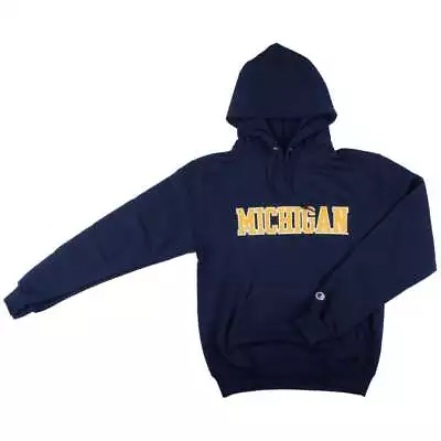 Michigan Wolverines Hooded Sweatshirt - Michigan Straight - By Champion - Navy • $37.99