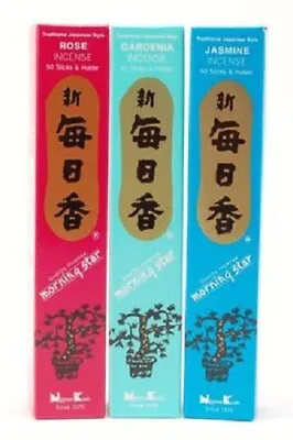 SET Of 3 Boxes Nippon Kodo Morning Star ROSE GARDENIA JASMINE 50 Sticks Incense • $14.95