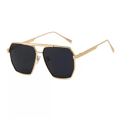 Classic Vintage Gold Metal Frame Aviator Men Women Square Black Sunglasses • $15.99