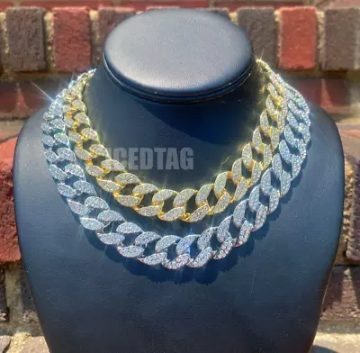 Mens Hip Hop Miami Cuban Link Necklace Bracelet Gold Plated Iced CZ Luxury Chain • $23.99