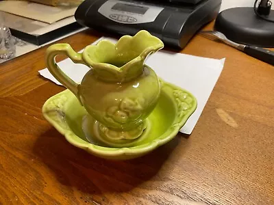 Vintage McCoy Pottery Lime Green Pitcher With Wash Basin Bowl • $20