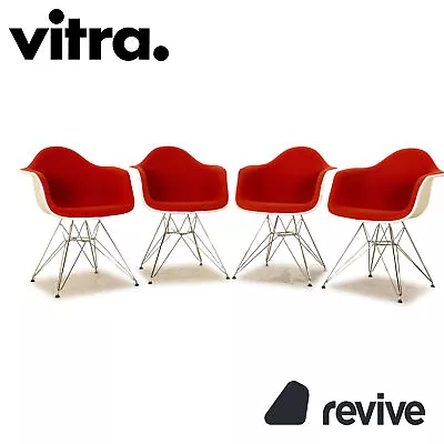 4er Ensemble Vitra Eames Plastic Armchair Tissu Chaise Rouge Orange Blanc Manger • $2858.79