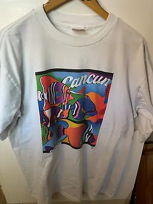 Miro Mens XL Vintage Cancun Colorful Fish White Tshirt • $15