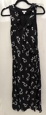 J Jill Faux Wrap Ruffle Trim Scattered Daisy Black Maxi Dress XS Petite • $18.95