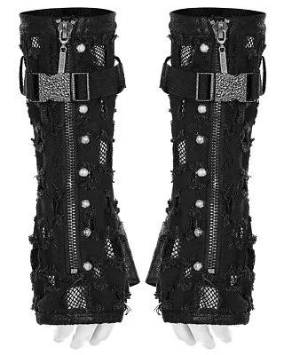 Punk Rave Mens Apocalyptic Punk Shredded Denim & Mesh Studded Fingerless Gloves • $72