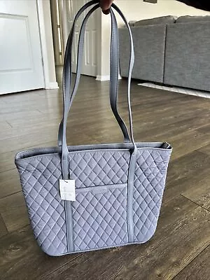 Vera Bradley Cotton Small Zippered Top Tote Bag Carbon Gray • $58