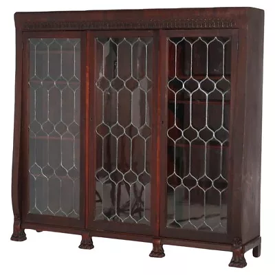 Large Beveled Glass Mahogany Carved Triple Door Bookcase • $2600