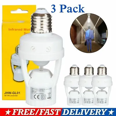 3 Pack E27 LED Light Lamp Bulb Holder Socket Switch Infrared PIR Motion Sensor • $16.06