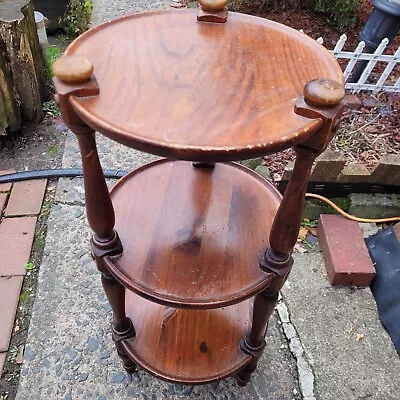 Vintage 1970’s Ethan Allen Round 3-Tier Accent End Table Old Tavern Wood 28” • $99