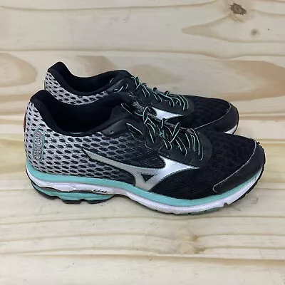 Mizuno J1GD150303 Womens Black/Teal Wave Rider 18 Running Shoes Sneakers Sz 8W • $16.55