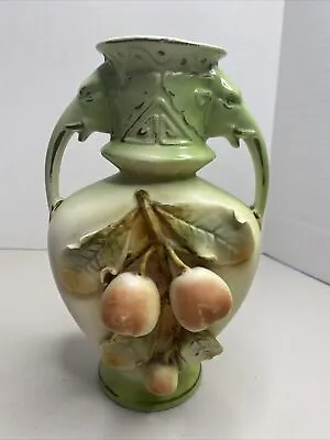 Vintage Vienna Austria 9.5” Vase Two Handles In Shape Elephant Heads 3D Peaches • $145