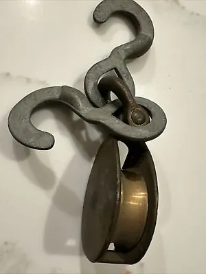 Vintage Brass Pulley Double Hook • $24