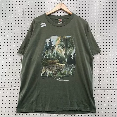 Vintage Wolf Pack Nature Shirt Green Adult XL Wolves Wisconsin Animals 23x29.5 • $15.10