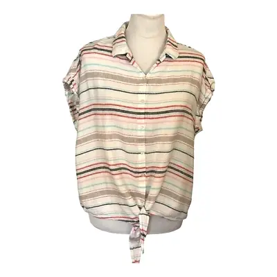 Weatherproof Vintage Button Up Shirt Women’s Large Front Tie Linen Blend Top • $8.99