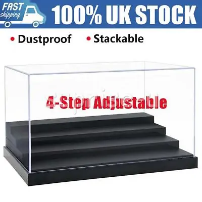 Clear Acrylic Display Box 25cm L Perspex 4 Steps Case Plastic Base Dustproof UK • £21.47