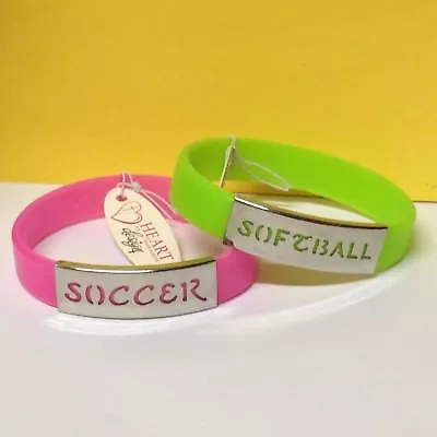$4.99 • Buy SOCCER Or SOFTBALL Silicone Jelly WRISTBAND Bracelet With METAL SPORT NAME