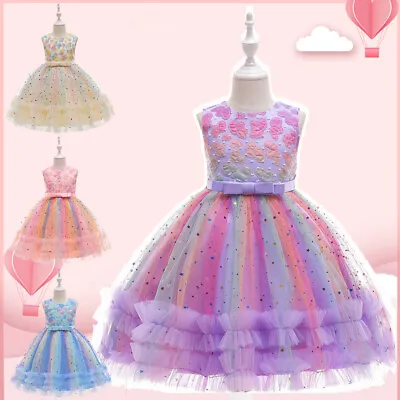 Flower Girl Princess Rainbow Star Pageant Tutu Dress Kid Birthday Party Wedding • $53.06