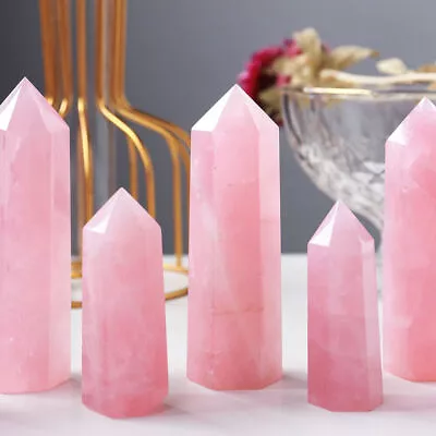 Natural Crystal Pink Rose Quartz Point Healing Obelisk Wand Rocks Lucky Stone • £4.39