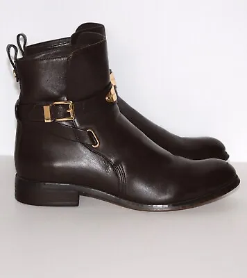 Michael Kors Brown Leather Gold-Tone Logo Buckle Strap Ankle Boots Size 7.5M • $64.95