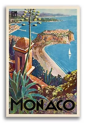 1930s Monaco French Riviera Vintage Style Travel Poster - 24x36 • $25.95