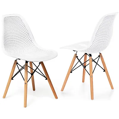 Giantex 2 PCS Dining Chairs Modern Mesh Seat DSW Chairs W/ Beech Wood Legs Cafe • $86.95