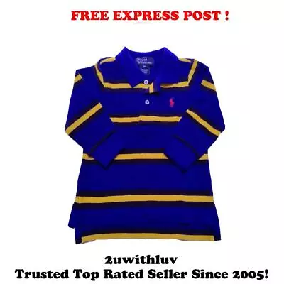 Ralph Lauren Baby Striped Cotton Polo Long Sleeve Shirt Sz 9m 12m *free Express • $27.90