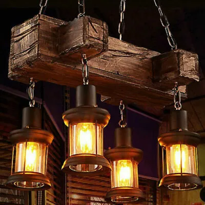 Rustic Chandelier Pendant Lighting Fixture Wooden Ceiling LED Light Hanging Lamp • $73.15