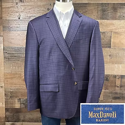 Max Davoli Baroni Sport Coat Blazer Suit Jacket Wool 2 Button Purple Check 50R • $89.95