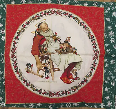 Norman Rockwell Santa Pillows Fabric Panel  Christmas Toys And Elves • $8.38