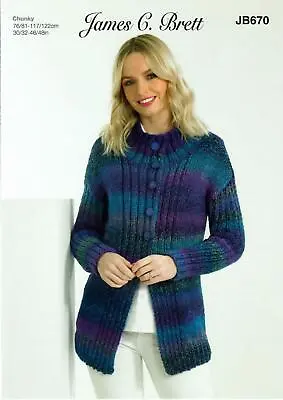 James C Brett JB670 Knitting Pattern Cardigan Sweater In Marble Chunky • £4.59
