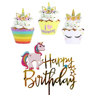 $10.99 • Buy Unicorn Cupcake Toppers Wrappers | Unicorn Cake Topper | Party Supplies Birthday