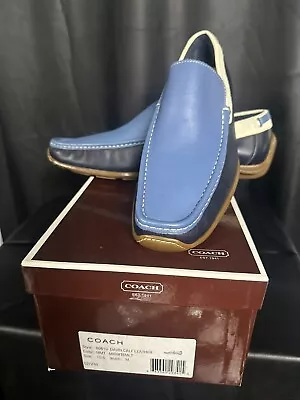 Coach Men Davin Calf Leather Midnite Blue Driving Shoes Size 10.5 M • $79.99