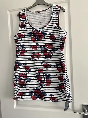 Ladies NEW Longline Vest Top Roses On Stripes Navy/white Red Size 16-18 • £3.60