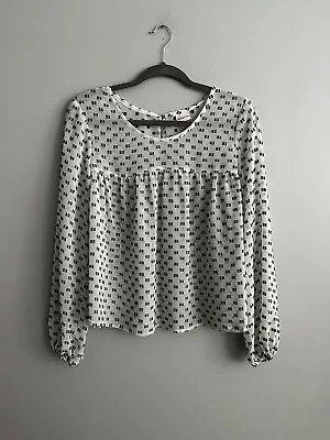 Merona S Clipdot Sheer Top White Gray/Black Square Print Gathered Blouse Target • $1.99