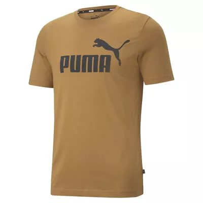 Puma Ess Logo Crew Neck Short Sleeve T-Shirt Mens Brown Casual Tops 58666796 • $14.99