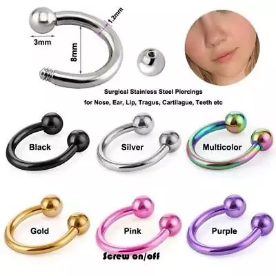 8mm Horseshoe Fake Nose Ring C Clip BCR Septum Lip Piercing Hoop Women Men Ear • £2.69