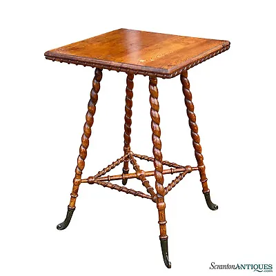 Antique Victorian Quartersawn Oak Barley Twist Side Table • $625