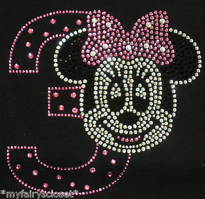 Minnie Mouse Pink/clear 3rd Birthday Iron On Bling Rhinestone Transfer For Shirt • $15.50