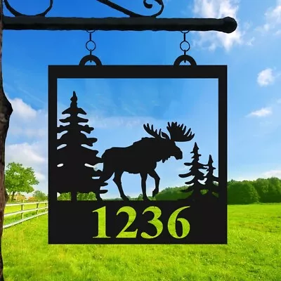 Custom  Moose House Number Sign Outdoor SignCabin SignHanging Address Plaque • $67.19