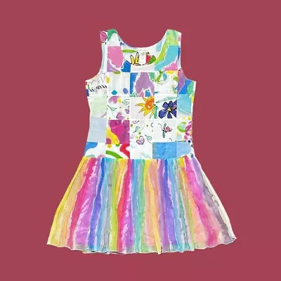 Vintage Womens Small Rainbow Patchwork Drop Waist Clown Dress Summer Quilt • $45