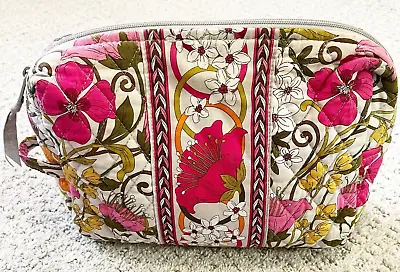 Vera Bradley Tea Garden Cosmetic Bag Makeup Pink Orange Floral Green Travel • $18