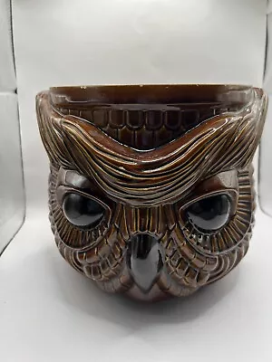 Vintage 1980 Wise Owl Head Pottery Planter Ceramic Brown Signed JR • $50