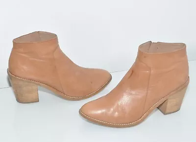 Country Road Tan Genuine All Leather Women's Cuban Heel Ankle Boots Size 40 • $55