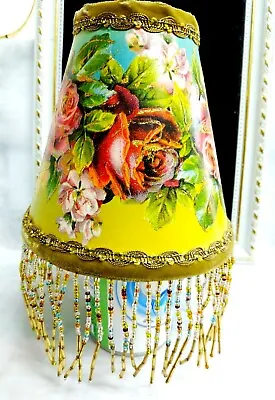 Michal Negrin Romantic Designed Lamp Shade Flowers With Bead Fringes Vintage.  • $79
