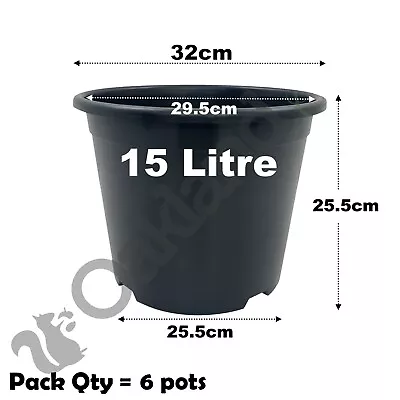 15 Litre Black Plant Pots Plastic Round Flower Pot  L LT High Quality Qty = 6 • £14.45