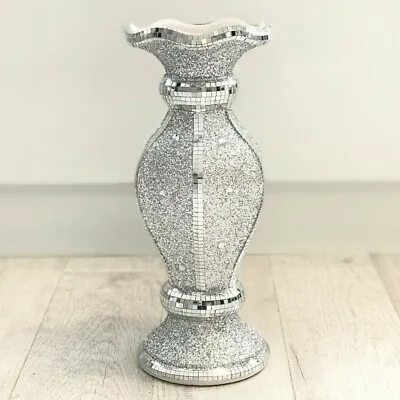 £24.99 • Buy Beautiful Mosaic Vase Diamond Silver Crystal Decorative Mirror Flower Luxury NEW