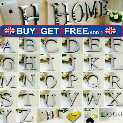 Alphabet 3D Acrylic Mirror Wall Stickers 26 Letters Heart Decor Wedding Party • £2.68